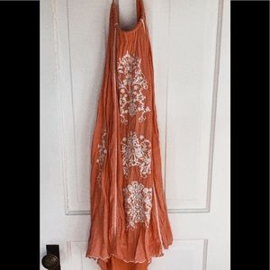 Peach colored embroidered halter dress